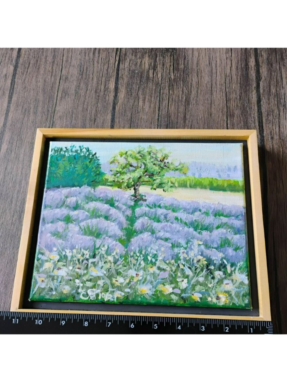 Framed Lavender Field Landscape Oil Painting On Canvas, Signed Original Art 11x9 - Picture 4 of 9